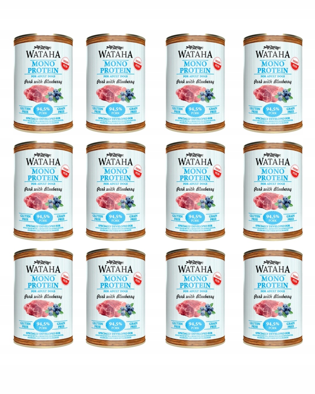 Wataha Mono-protein Puszka mokra karma dla psa Wieprz z borówką 400g x12szt