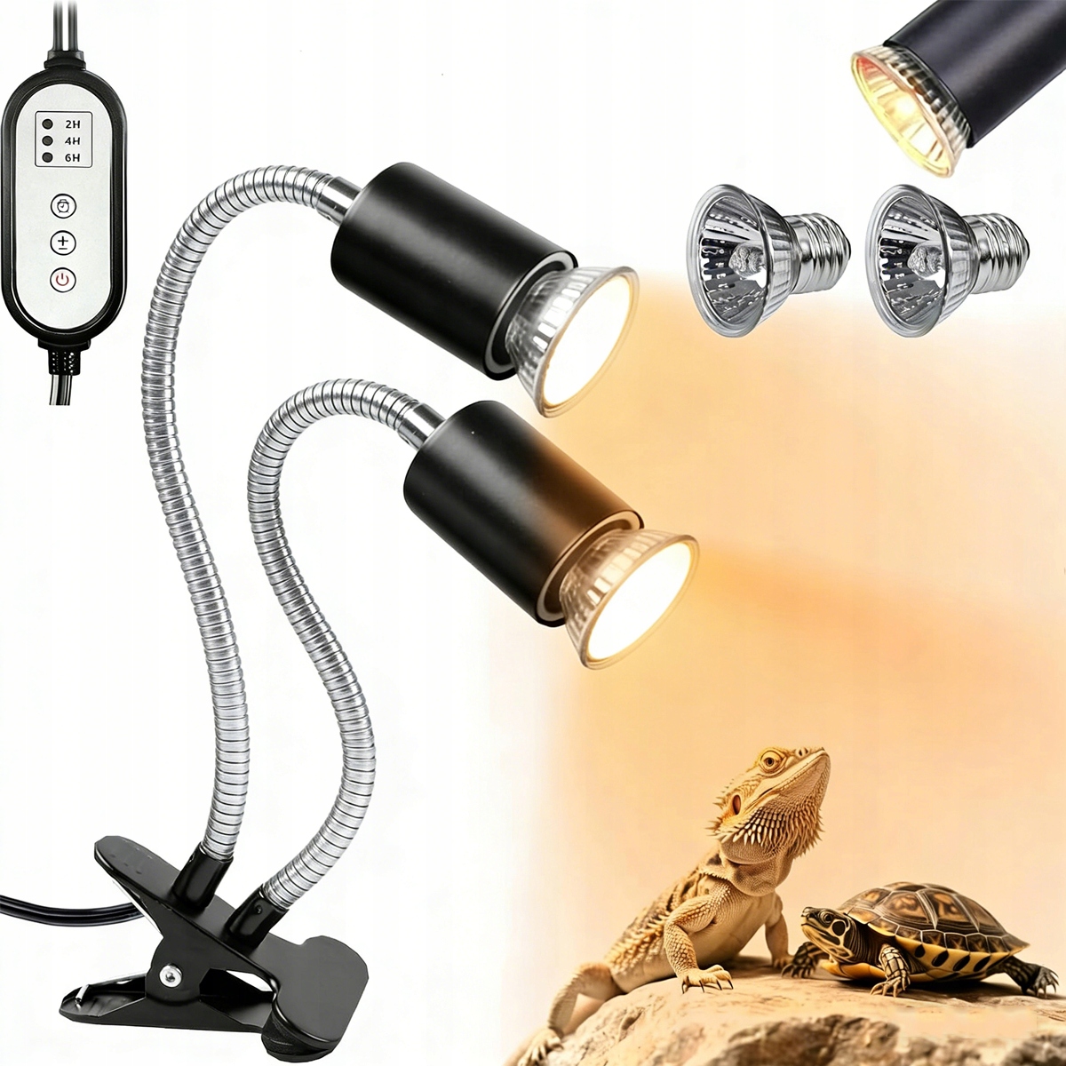 Levně Dvojitá Topná Lampa Pro Plazy, Topná Lampa E27 Se 2 Žárovkami 25 W 50 W