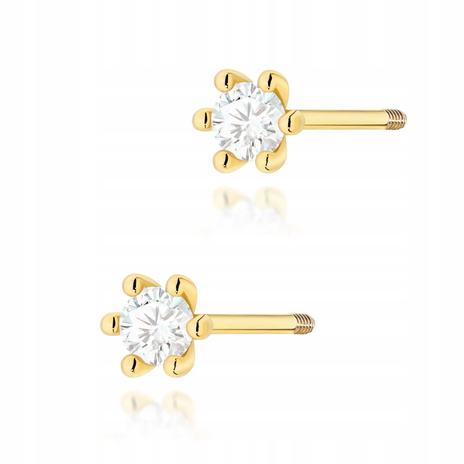 Złote kolczyki z brylantami diamenty 2 x 0,08ct żółte złoto sztyft zakręcan