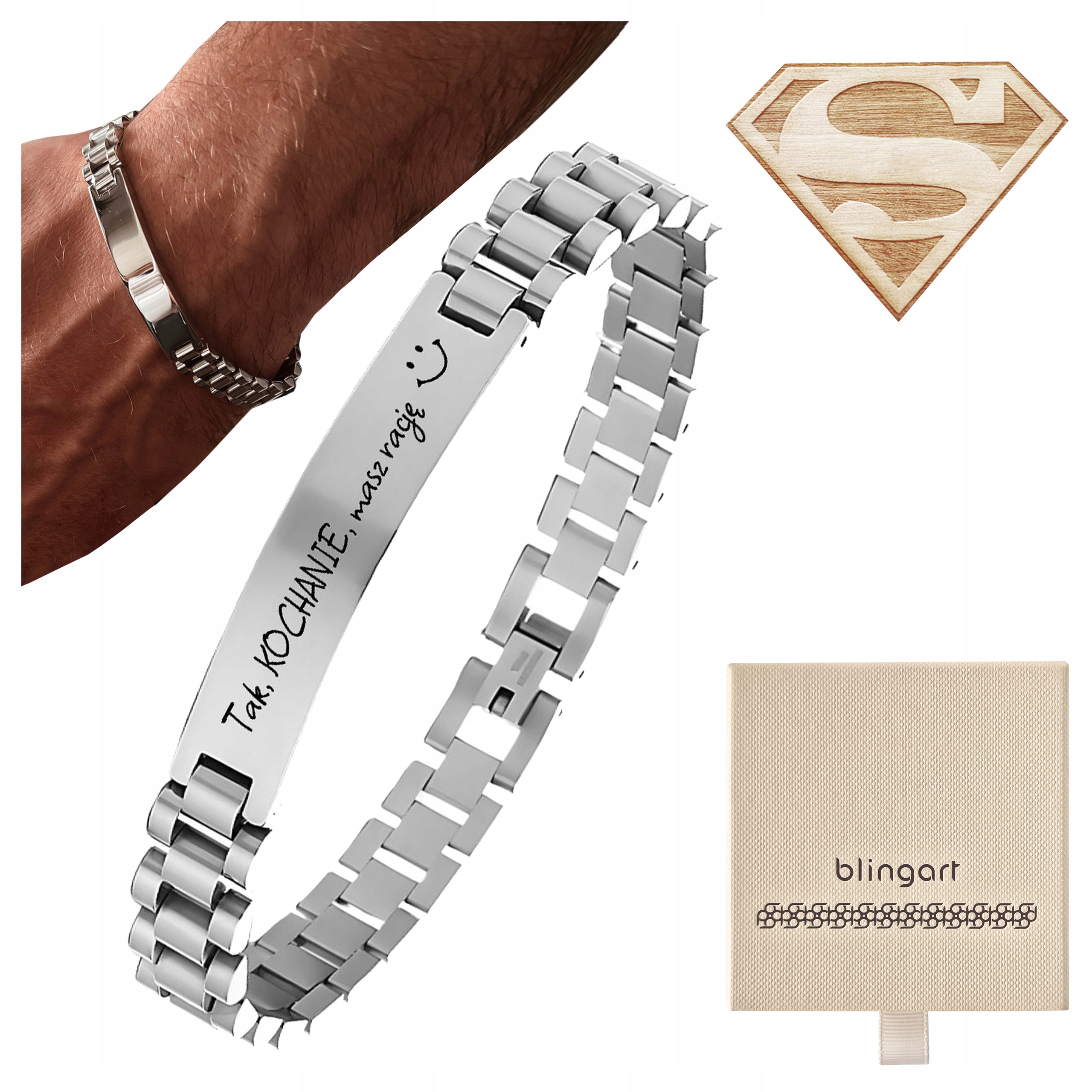 Náramek ocel Dárek pro Den Mužů, gravírování Blingart