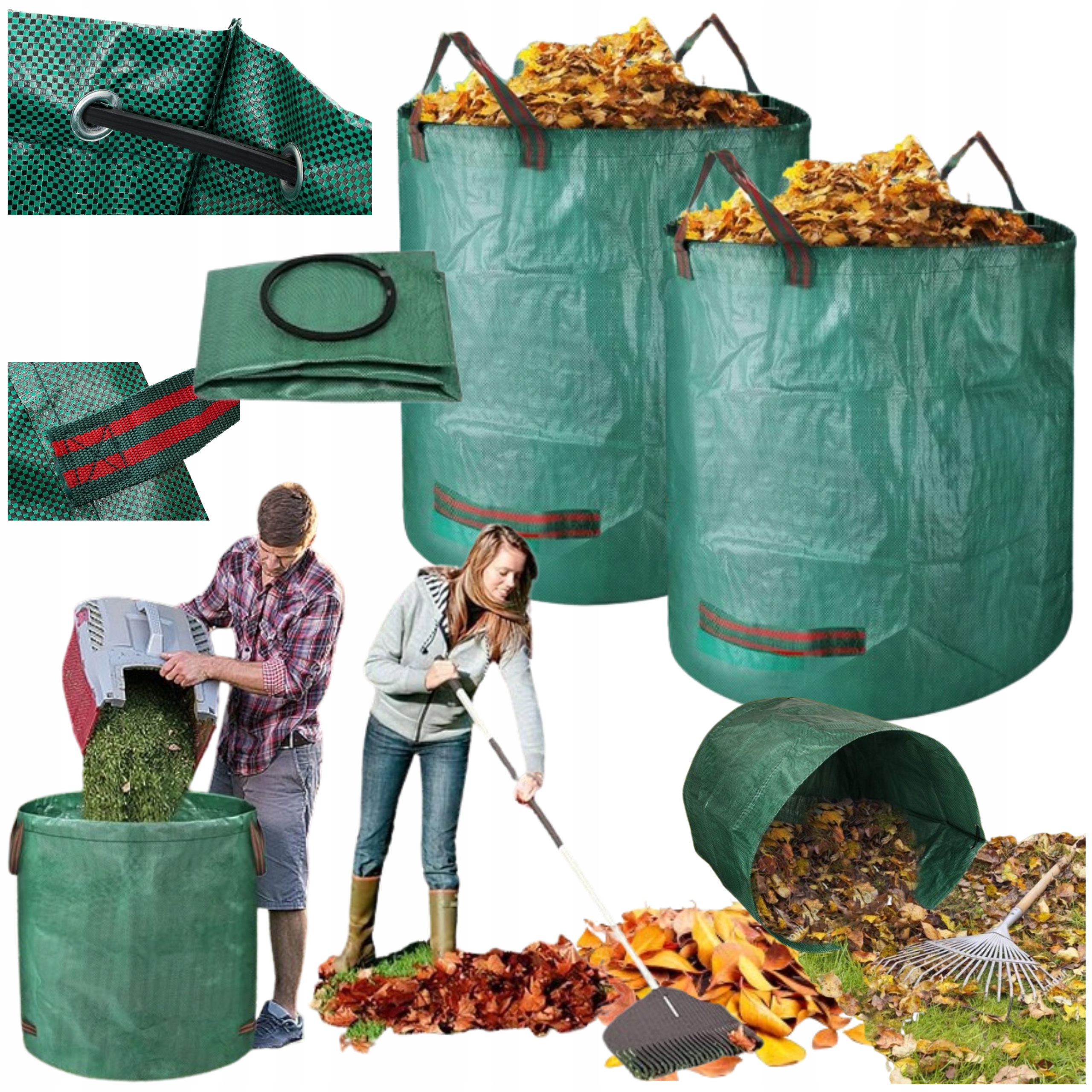 Worek ogrodowy na liście 2X odpady kompost kosz torba duży z uchwytami 500L