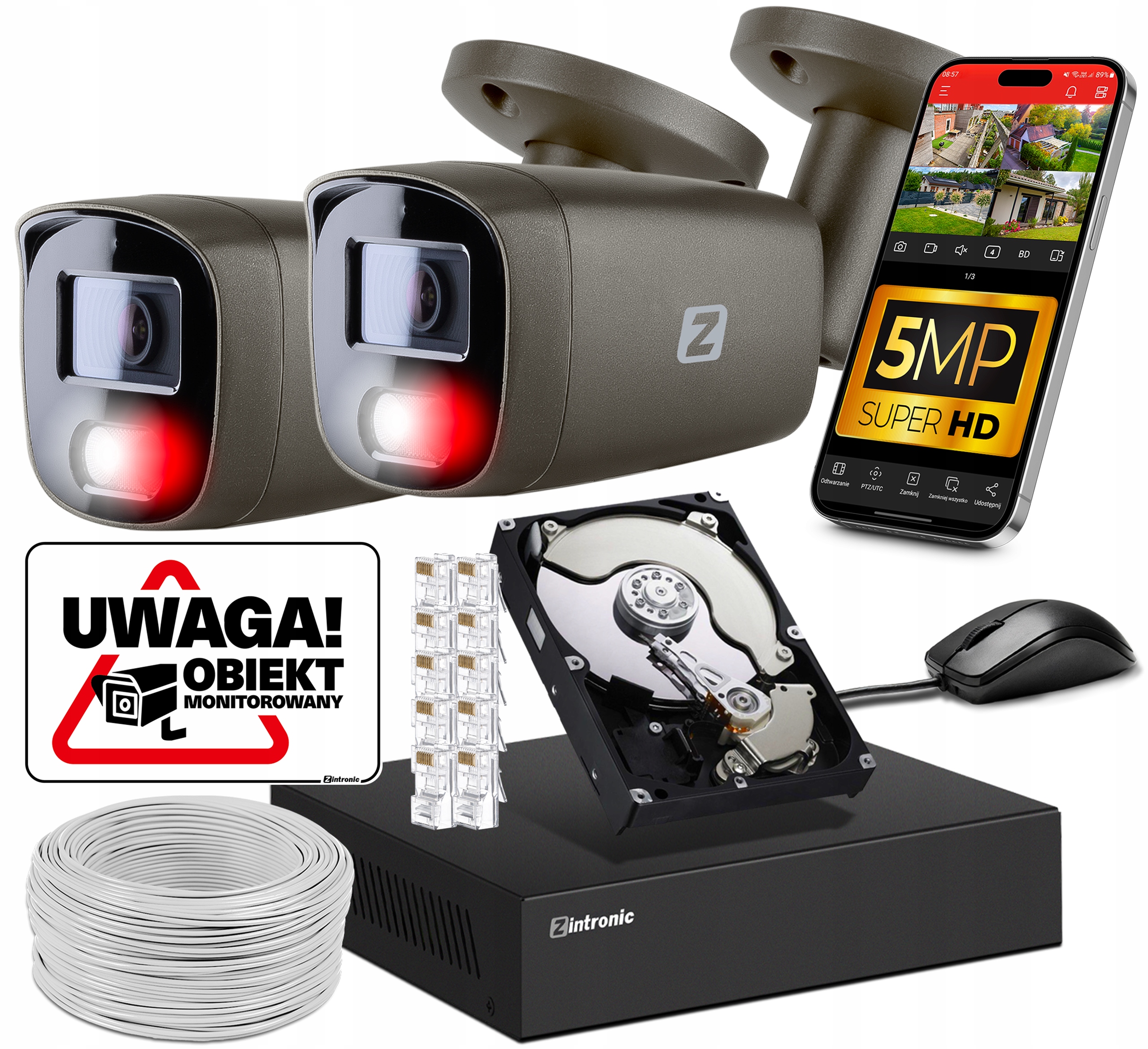 Sada Kamer Pro Monitorování 5MPX Ip Poe 2 Kamery Šedé 1TB Detekce Lidí