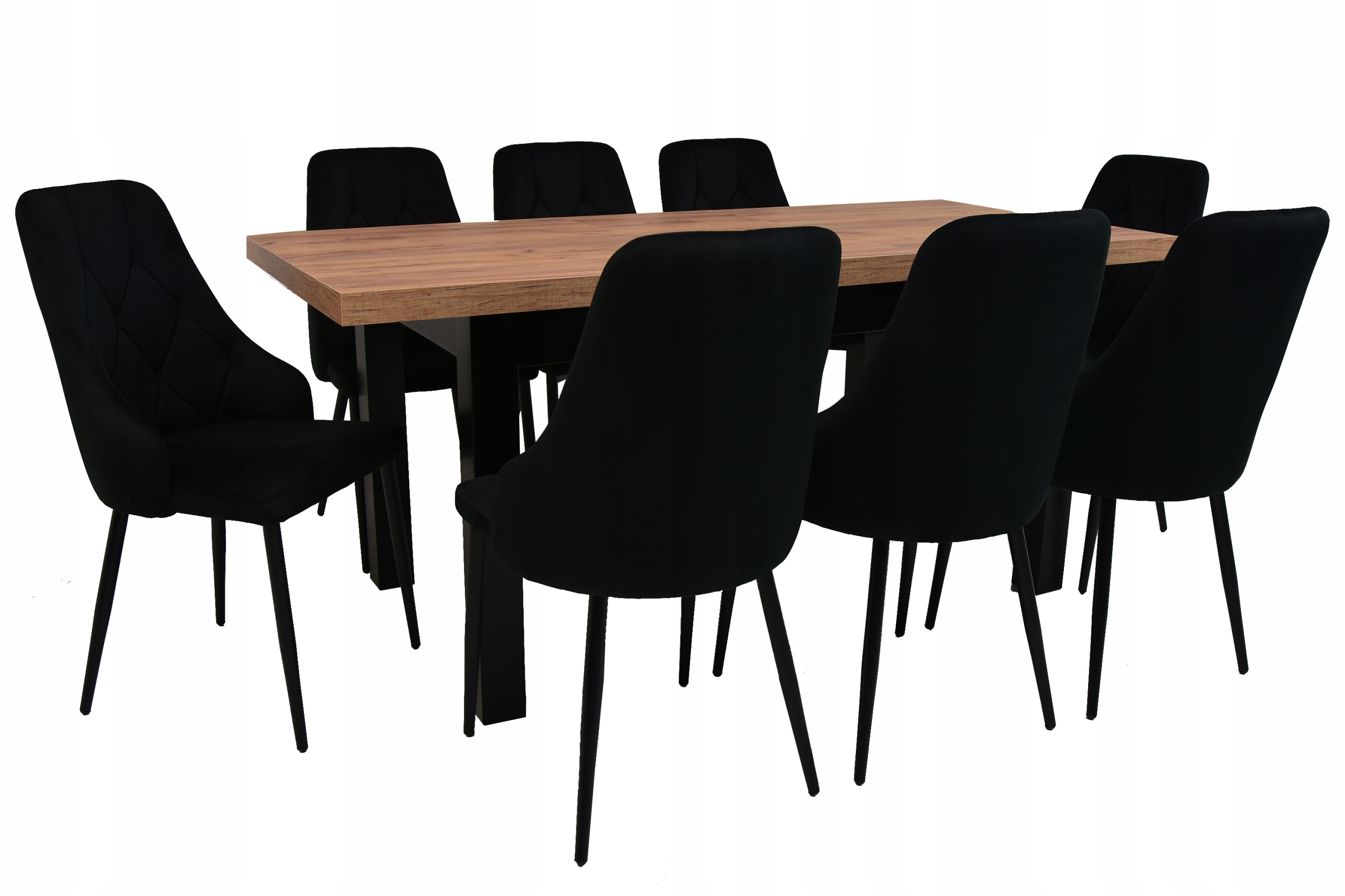 Zestaw 8 krzeseł fotelowe Czarne IK-09 i stół S-7 80x140/180 Craft salon