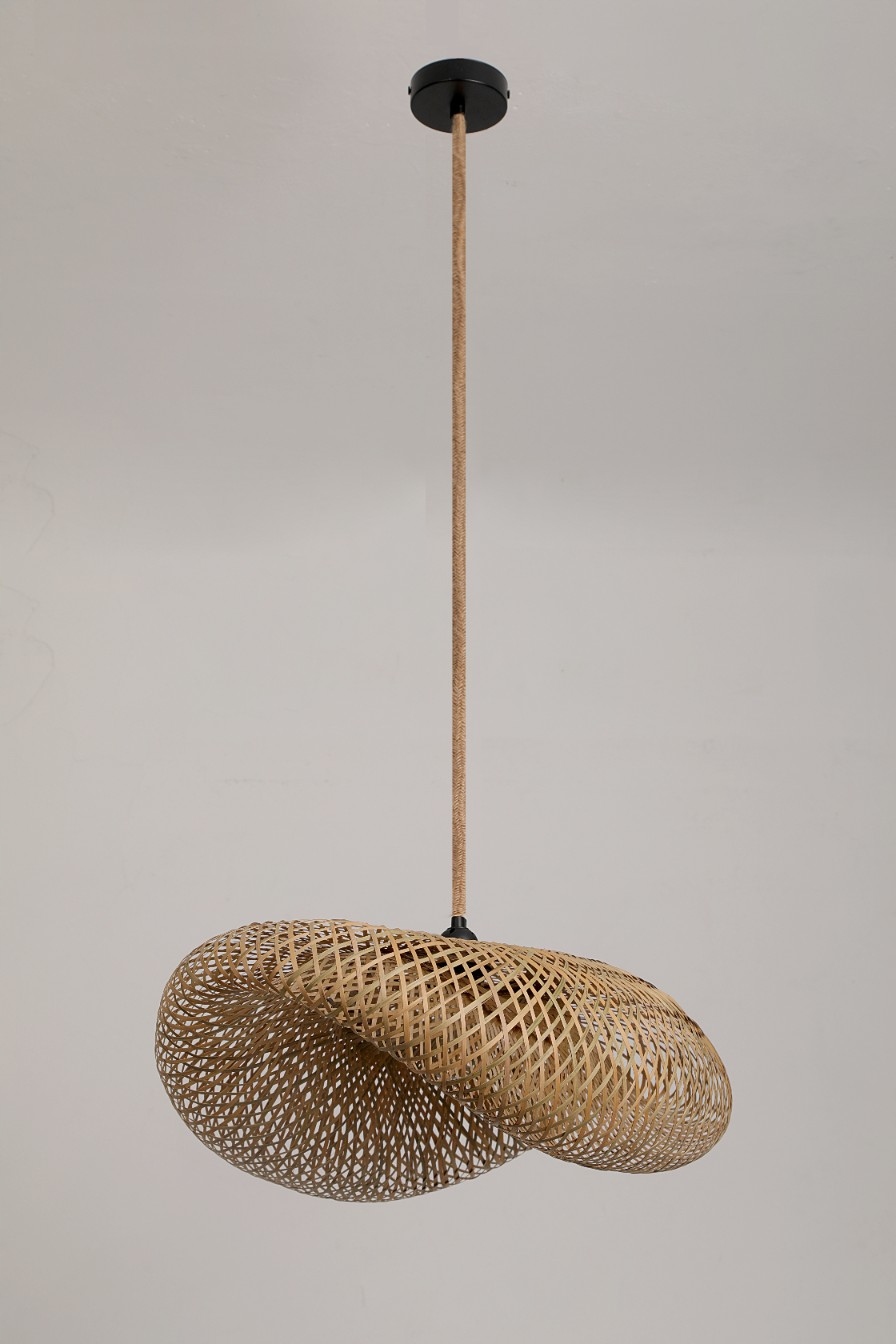 Veľká závesná lampa s bambusovým tienidlom 60 cm čierna stropná lampa