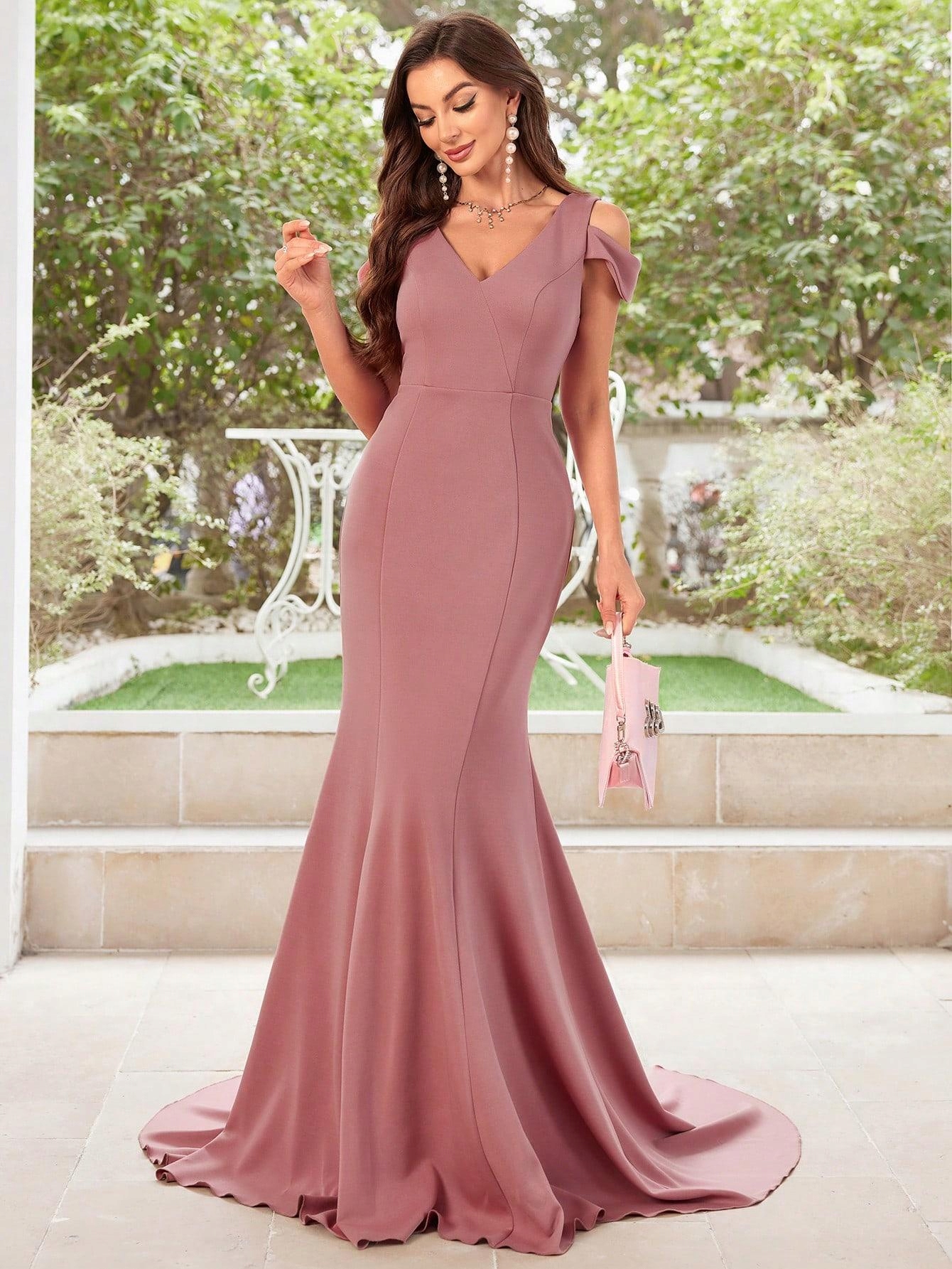 ZC56111 Shein Elegantní Večerní Šaty Maxi S Odhalenými Rameny (25) M