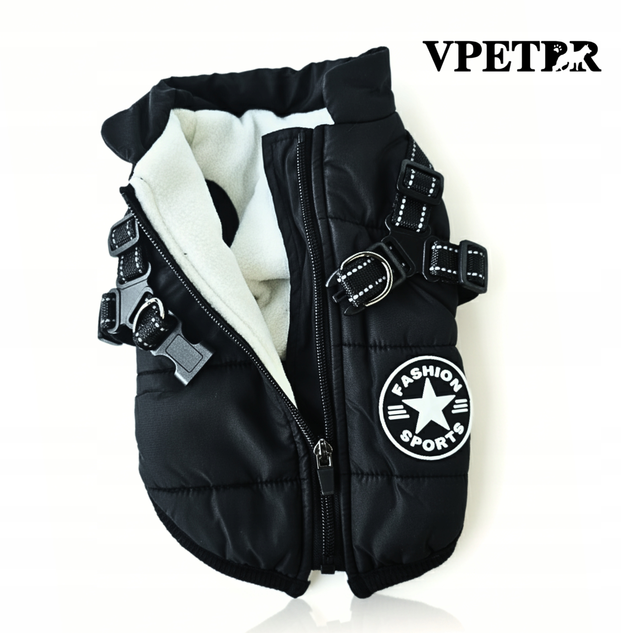 Levně Teplá bunda pro psa s ramenními popruhy, voděodolná, s reflexními prvky, černá, velikost S