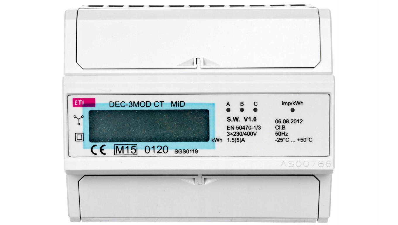 Wskaźnik zużycia energii 3-fazowy z modbus DEC-3MOD Ct 004804055