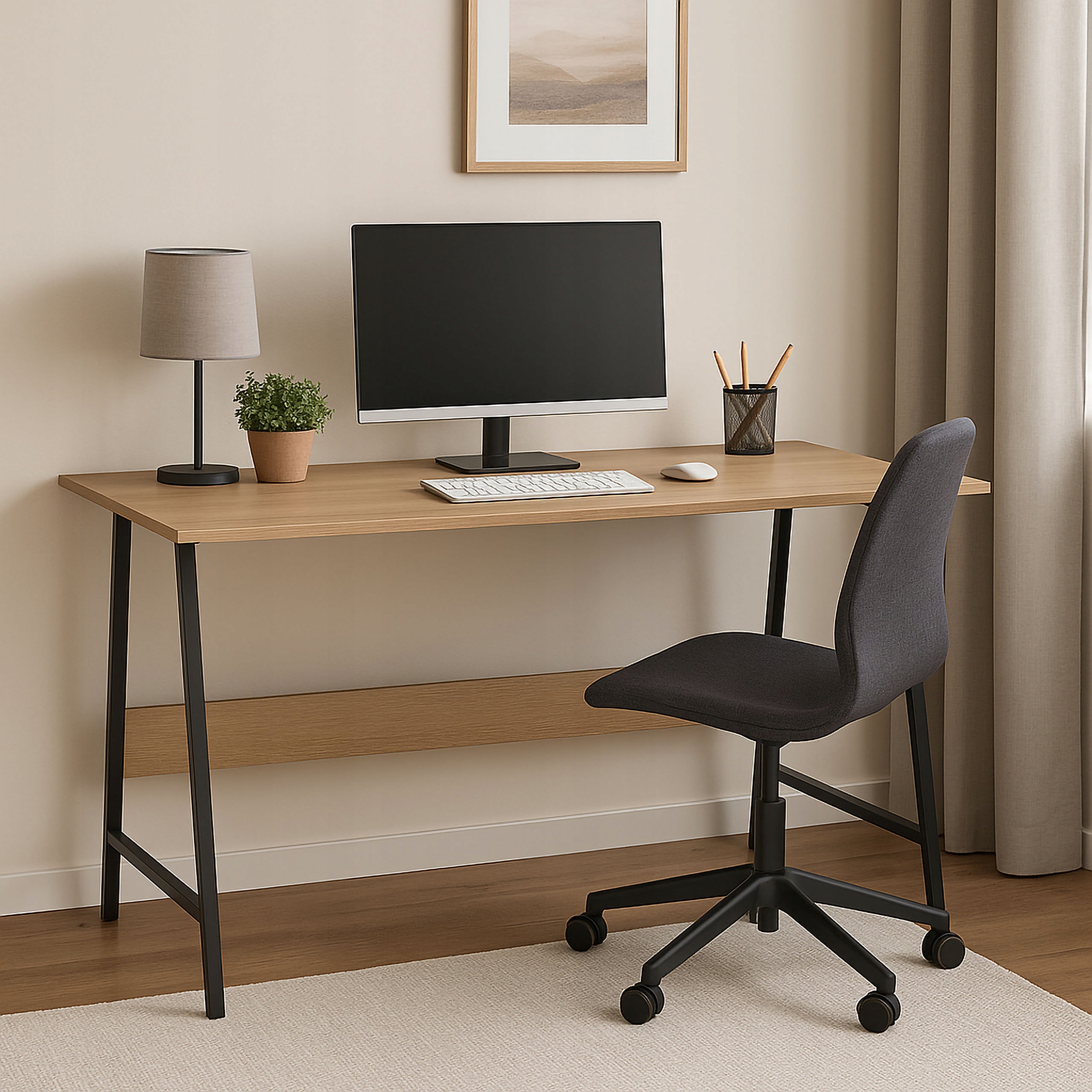 Loftový Počítačový Stůl Grenen Modern Oak Industriální Stolek Na Notebook