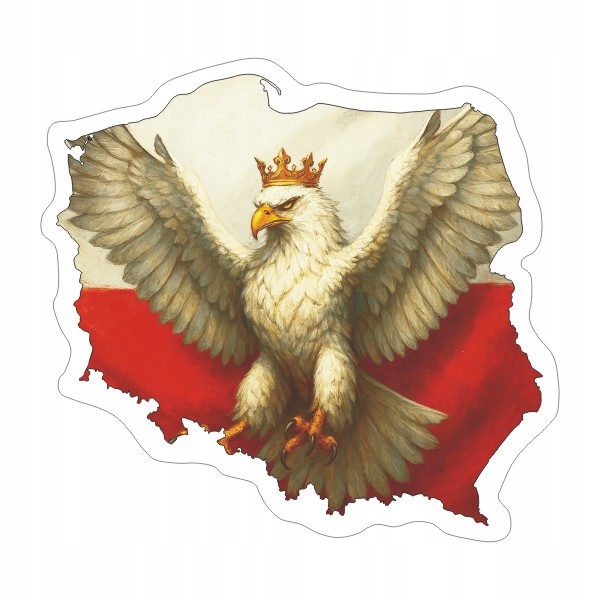 Naklejka Kontur Polski 8 cm Polska z Orłem w koronie patrzy w lewo