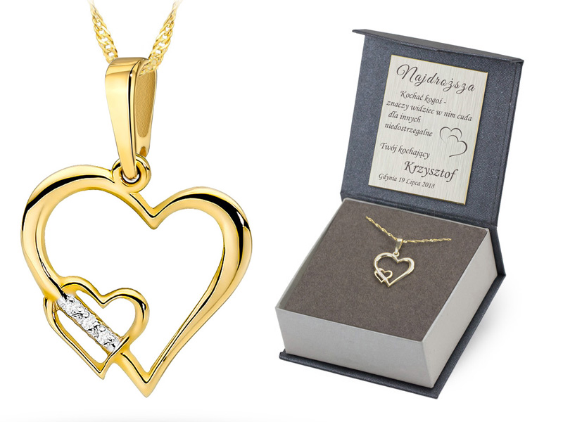 Zlatý Komplet Řetízek Se Srdcem 585 Gravírování