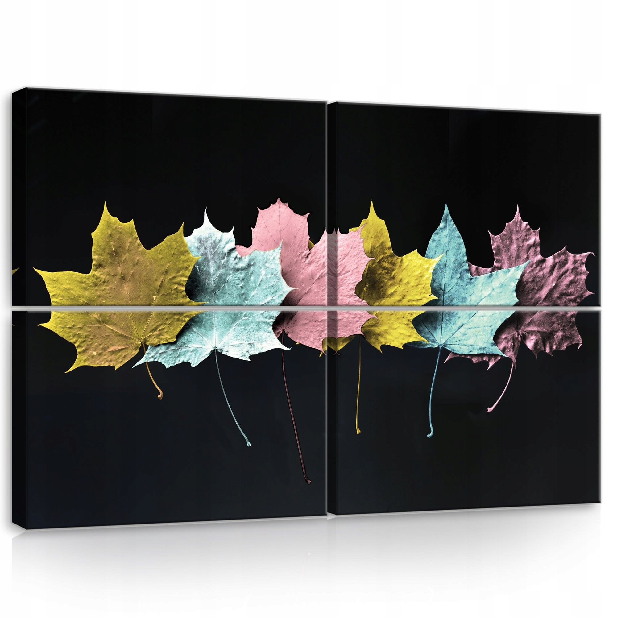Obraz 120x80 modulární polyptych javorové listy metalíza černá kontrast je