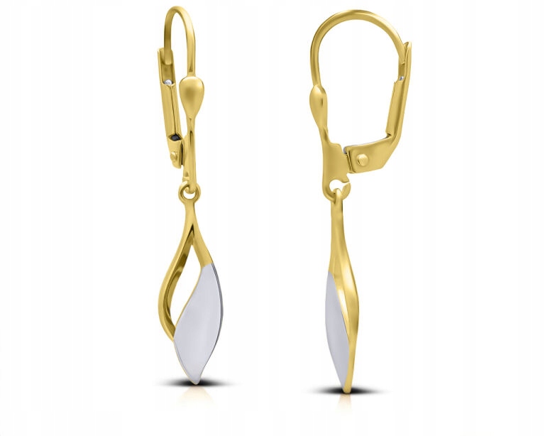 Náušnice Zlaté 585 Závěsné Dvě barvy Zlaté Dámské s bílým zlatem