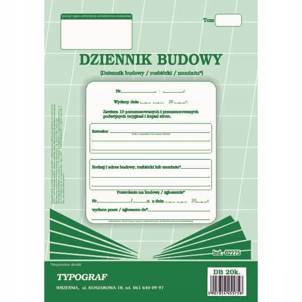 

Dziennik Budowy A4 20 Kart Typograf