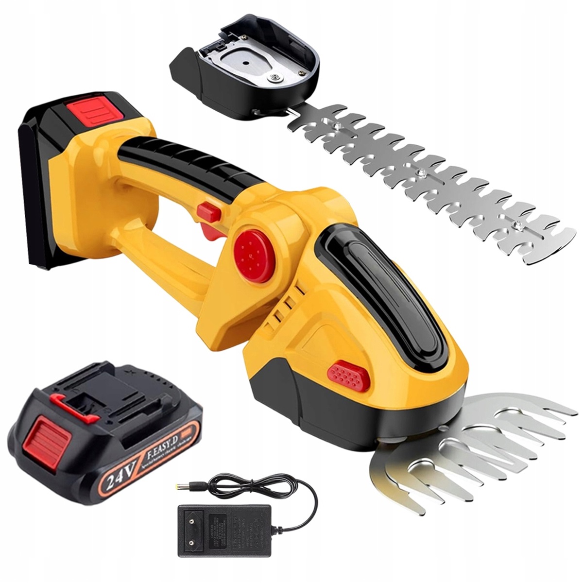 Ergonomické akumulátorové nůžky na trávy a živý plot, 60 minut provozu, žluté