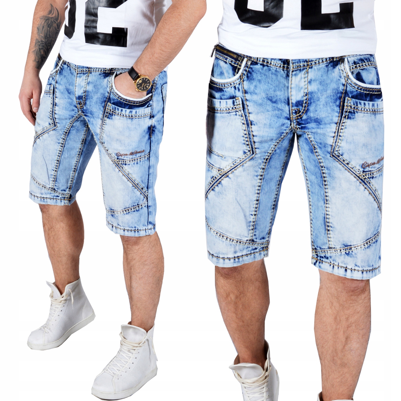 Kraťasy Cipo Baxx Džíny prošívání Silná nit Přetíratelný kříž