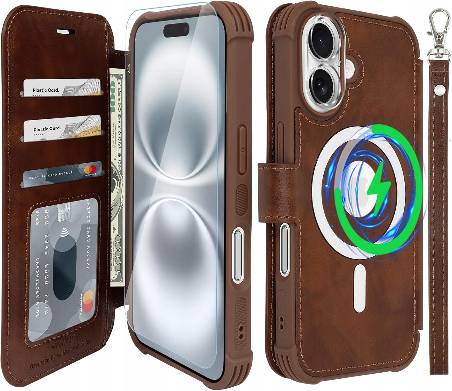 Pouzdro na peněženku Vanavagy iPhone 16 Plus Magsafe peněženka Rfid Sklo