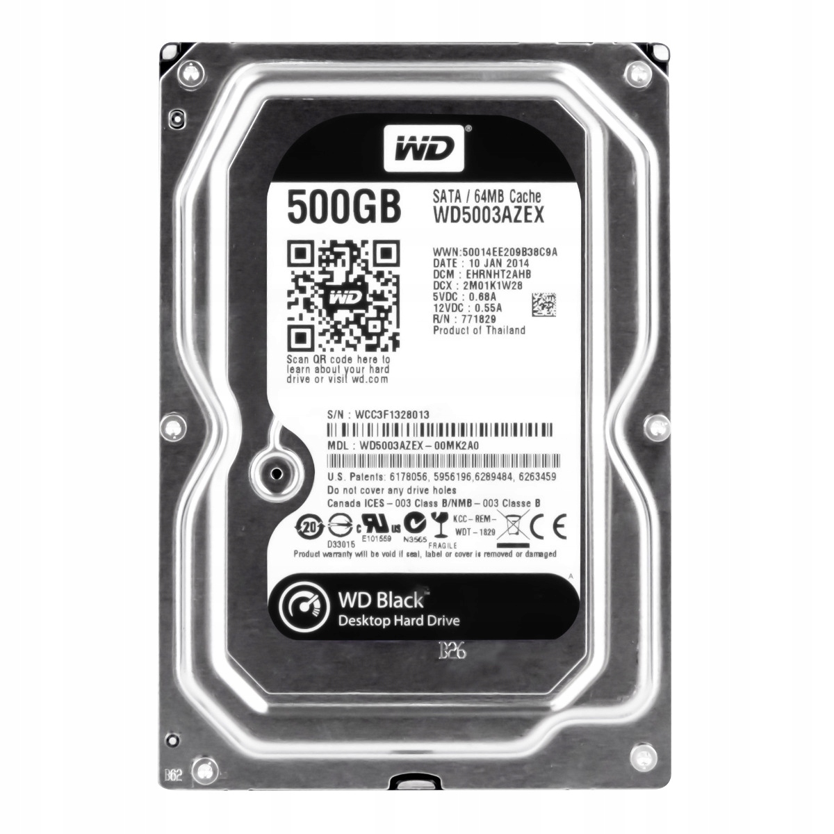 Wd Black 500GB 7.2K 64MB Sata III 3.5" WD5003AZEX