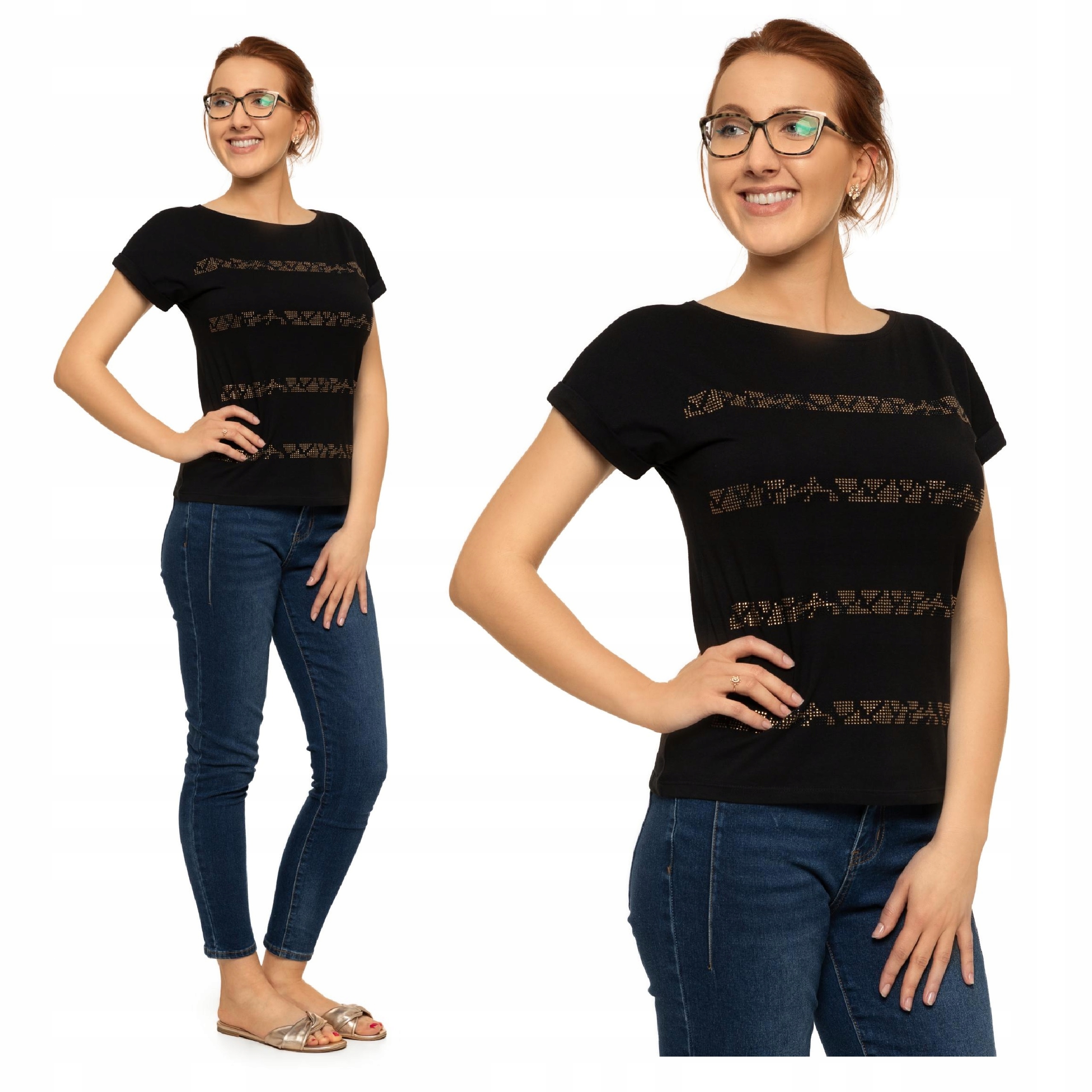 

T-Shirt Bluzka Koszulka Damska Cyrkonie L Moraj