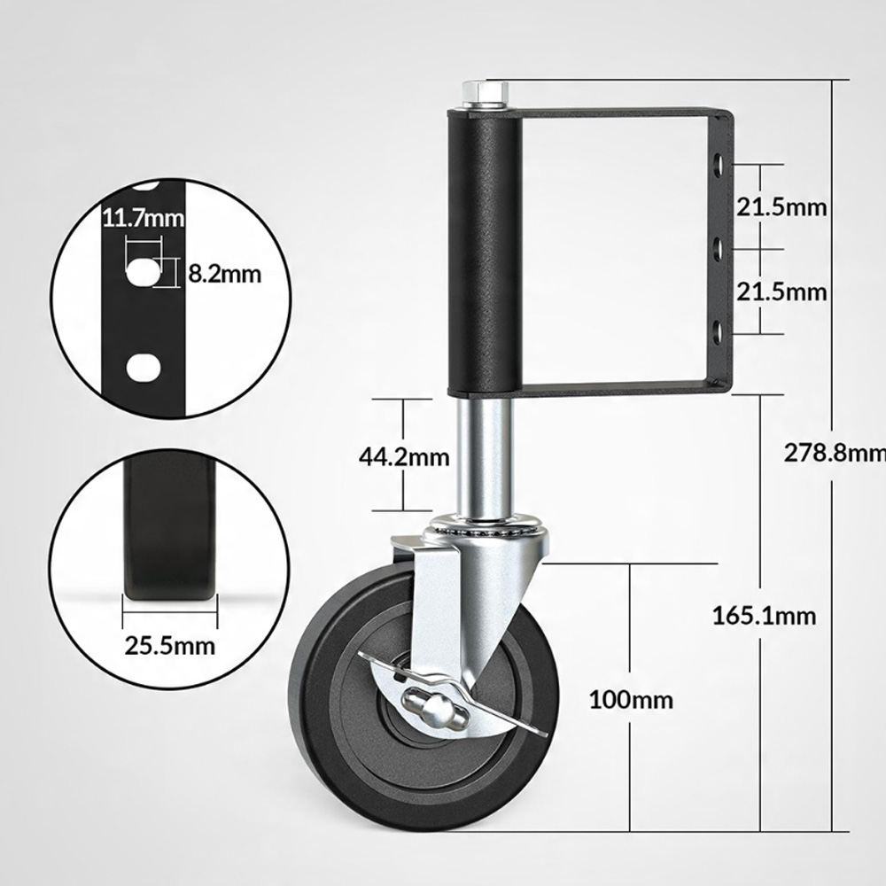 PROFESJONALNE KOŁO DO BRAMY OGRODOWYCH ŁOŻYSKA SPRĘŻYNA 4" Z HAMULCEM Wysokość 28 cm