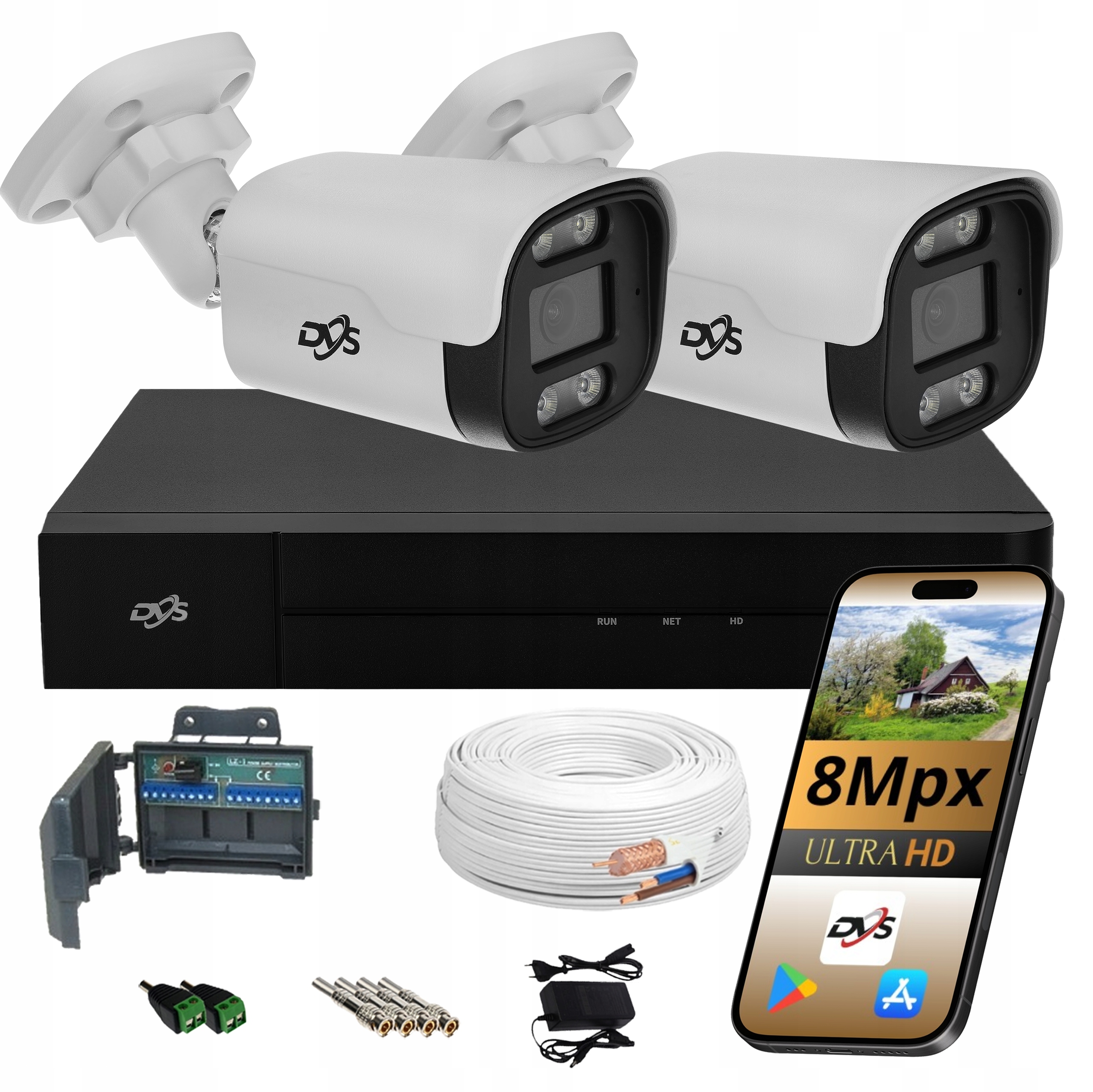 Zestaw monitoringu DVS 2 kamery analogowe 8Mpx zewnętrzne IP66 IR/LED