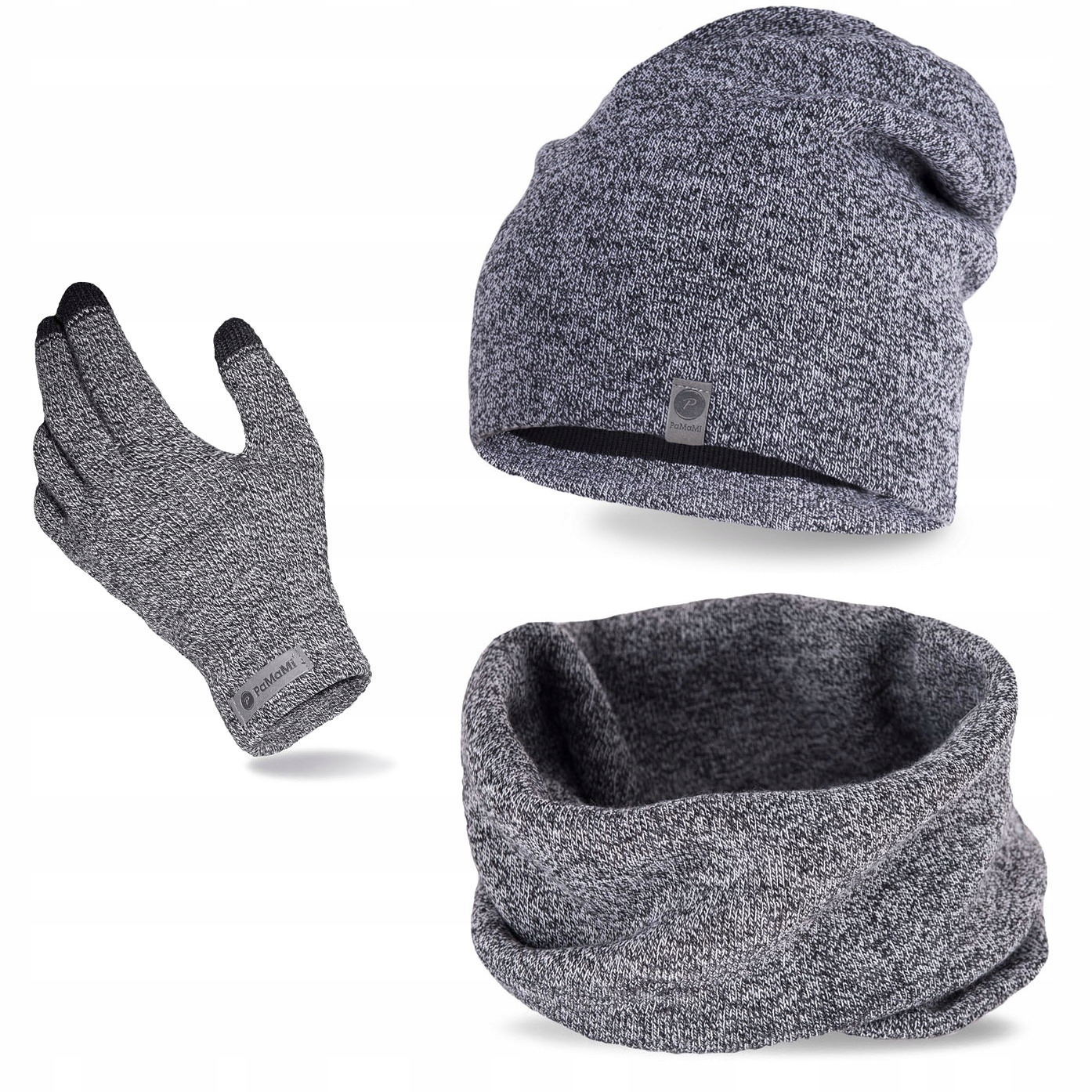 

Jasny Komplet czapka beanie +komin +rękawice dotyk