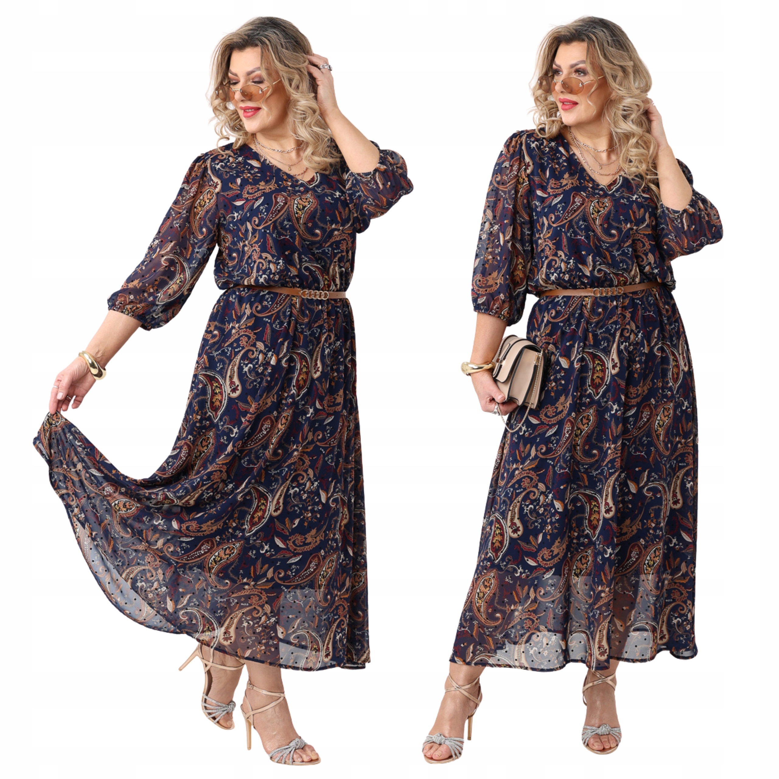 Sukienka szyfonowa damska z gumką w pasie Polski Producent duże rozmiary