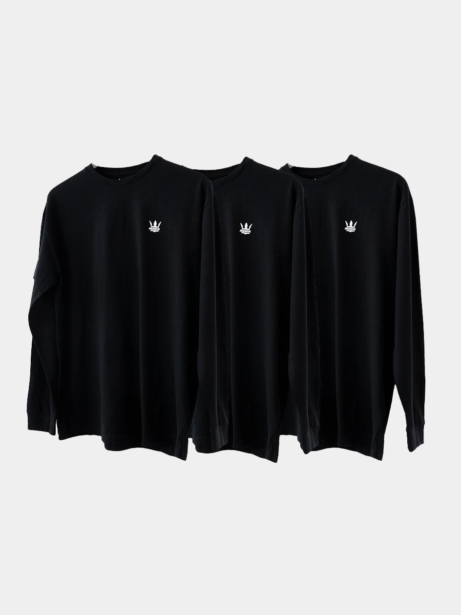 Sada 3 kusů triček s dlouhým rukávem Longsleeve Černé Jigga Korona M
