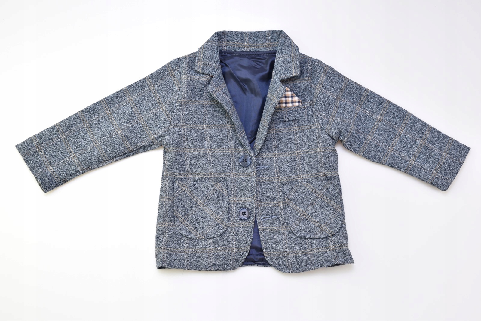 GARNITUR CHŁOPIĘCY 4 CZĘŚCI GRANATOWY W KRATĘ GARNITURY WESELE dziecka R 5Y Rozmiar (new) 110