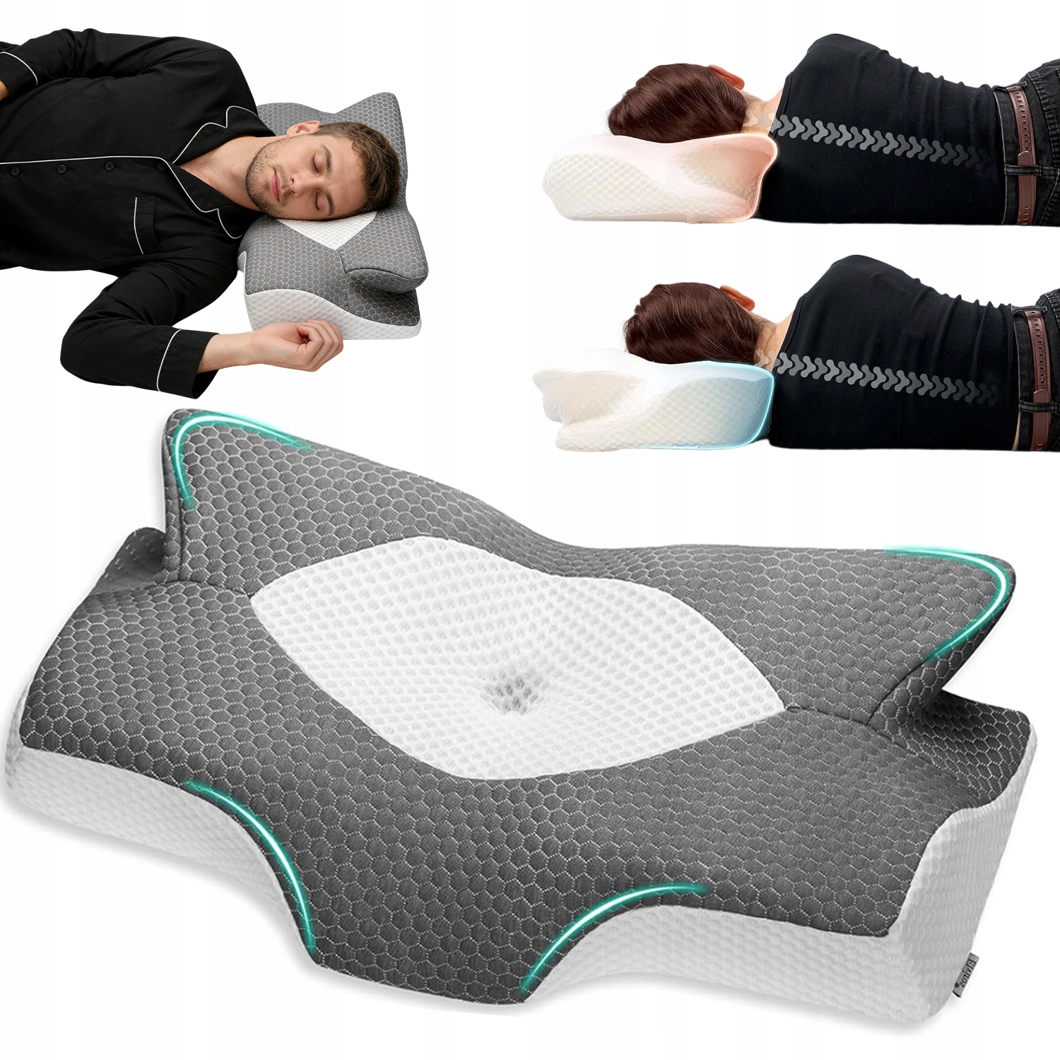 Poduszka Ortopedyczna Z Pianki Memory Z Podparciem Szyi I Otworami