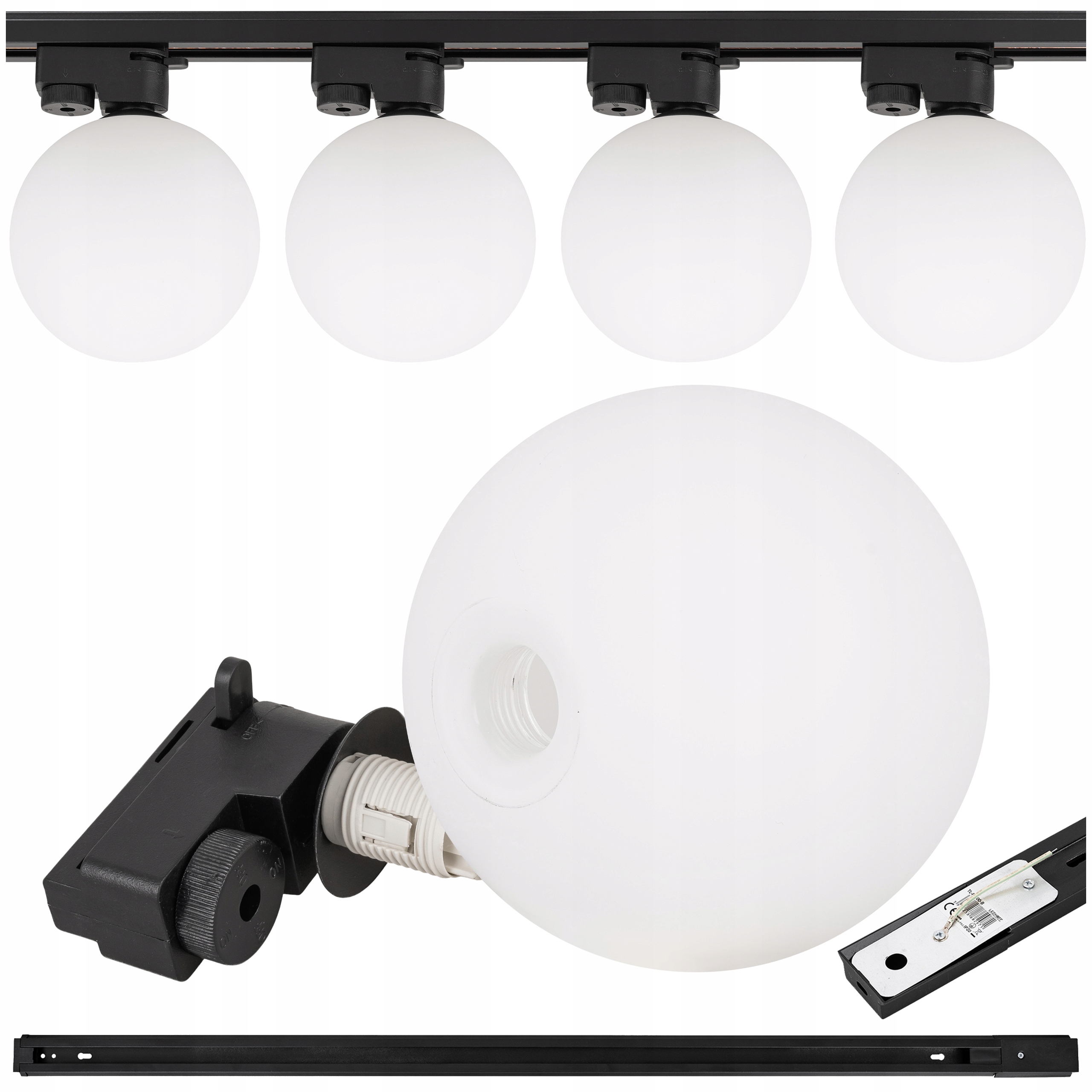 Koľajnicové osvetlenie Lišta 1m 4x Mliečna lampa biela guľová Led lampa G9