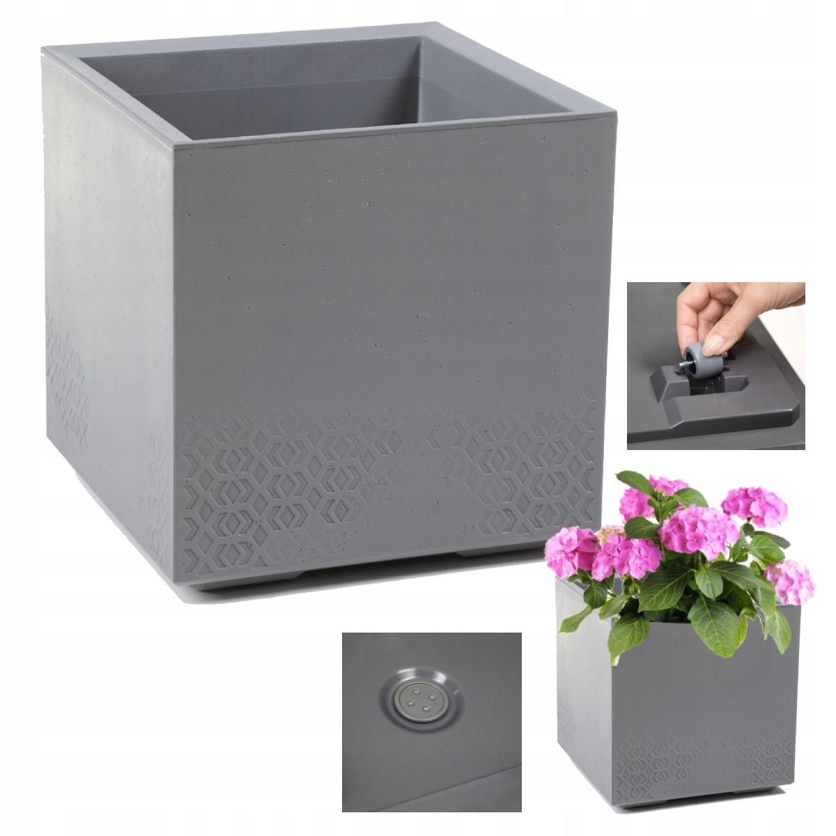 Doniczka na kółkach Karo Eco Recycled 40x40 Szara