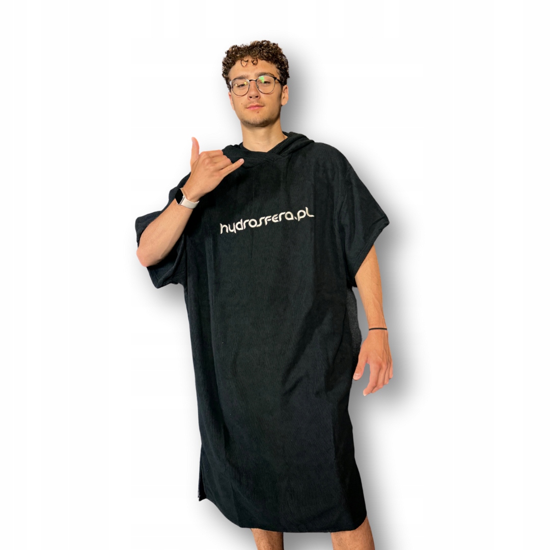 Ručník Poncho Hydrosfera čierny Univerzálny po plávaní Kite Sup Wind Wing