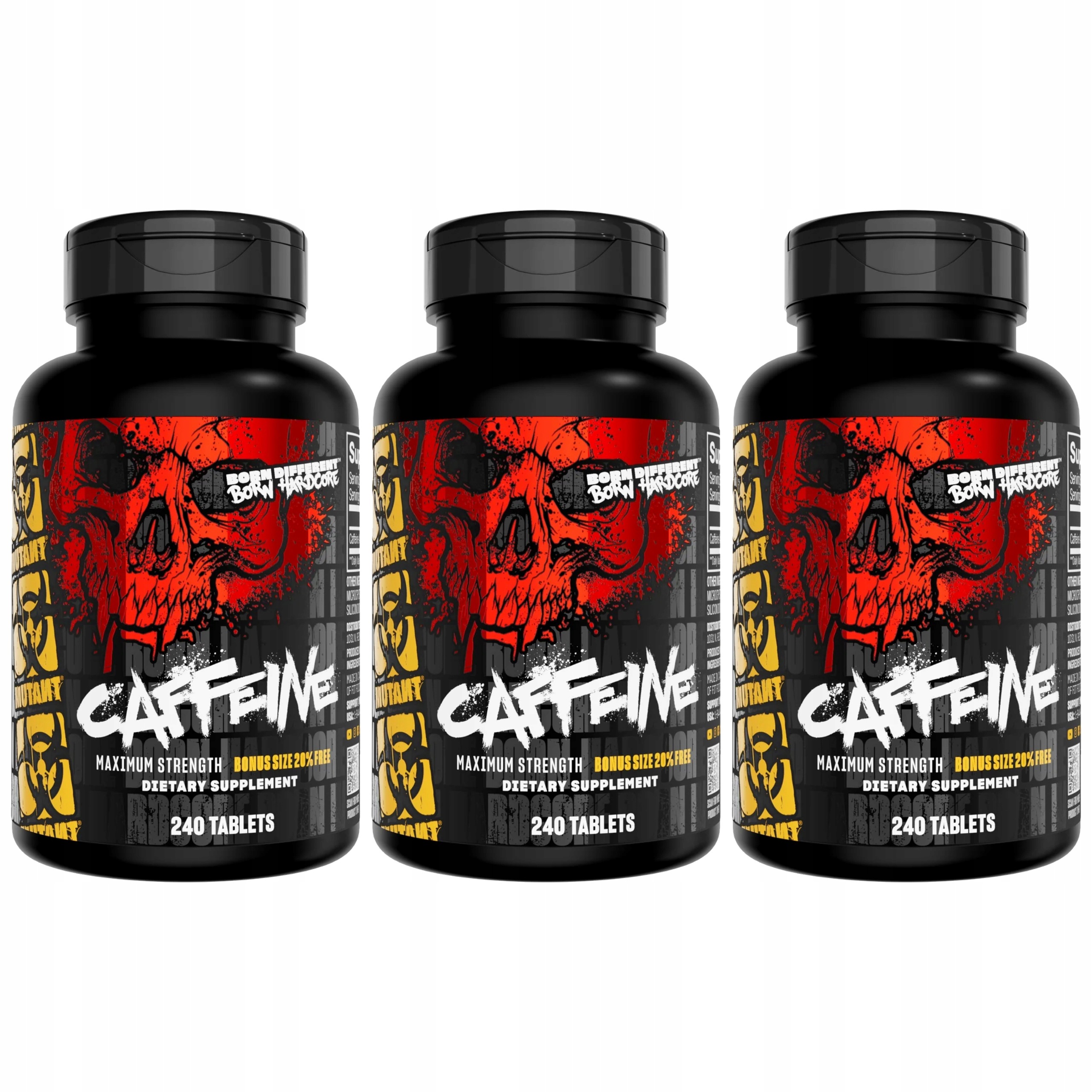 3x Kofein 200 mg Čistá stimulace Energie Trénink 240tab Mutant Core