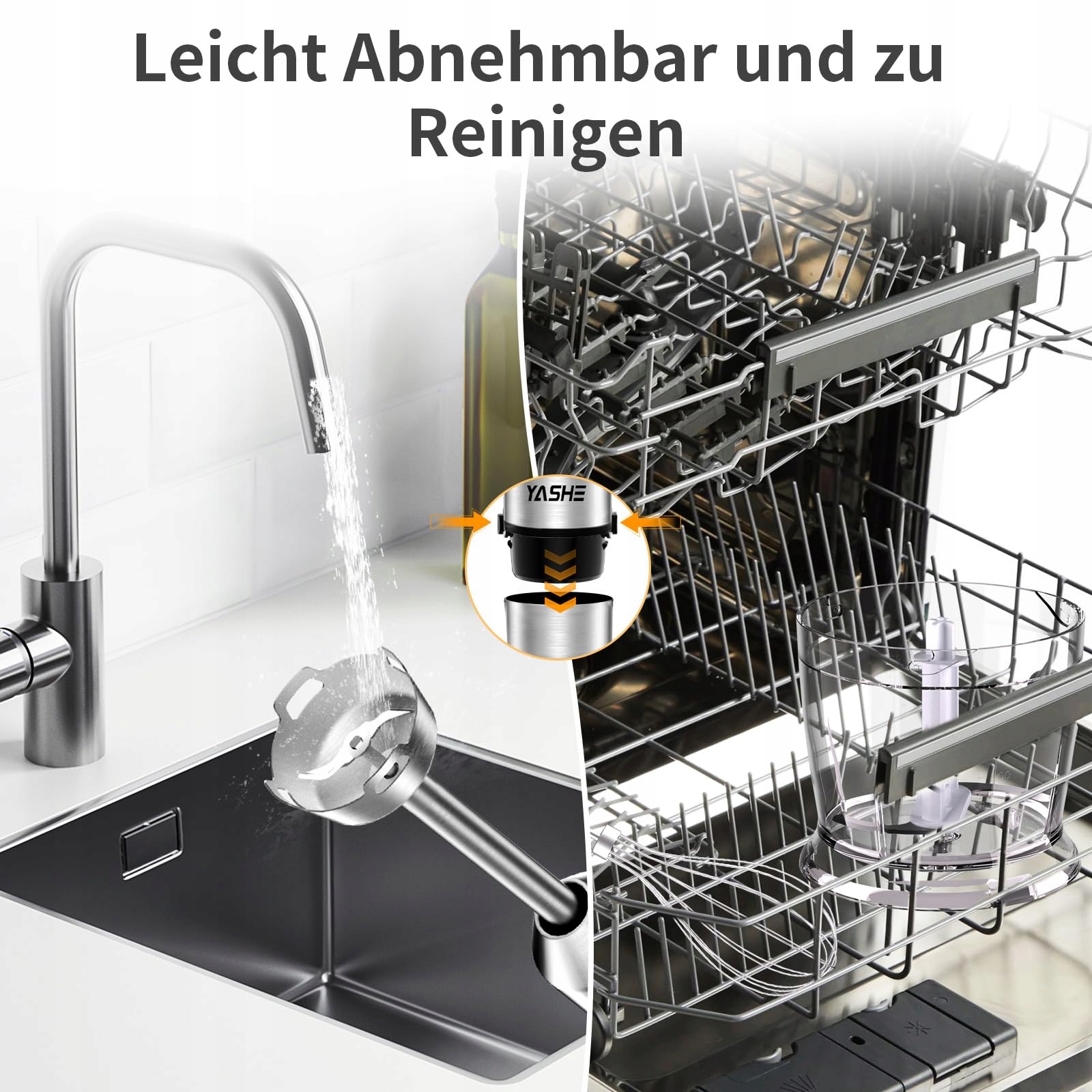 YASHE Blender Ręczny 5w1 1000W Z Regulacją Prędkości Do Zup Sosów — miniatura 6