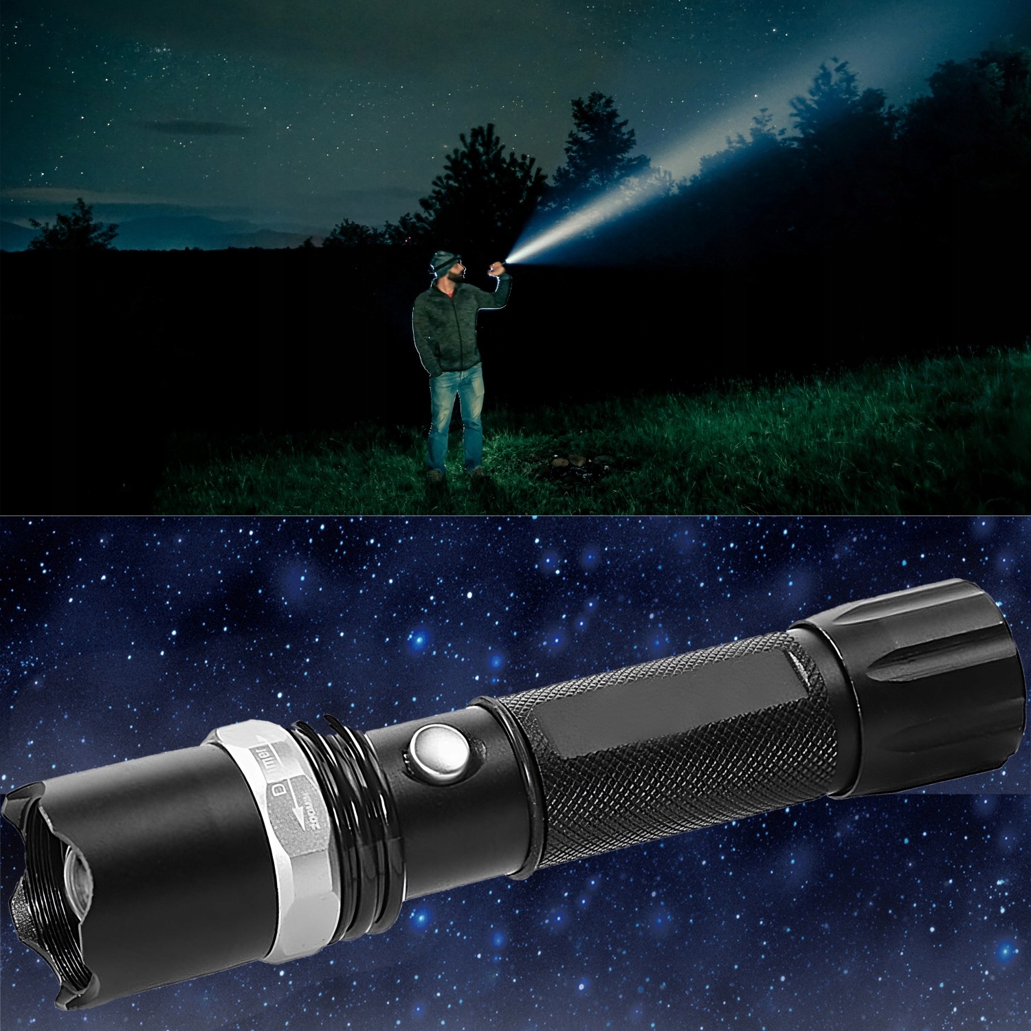 LATARKA POLICYJNA WOJSKOWA MOCNA LED ZOOM SZPERACZ Długość 15 cm