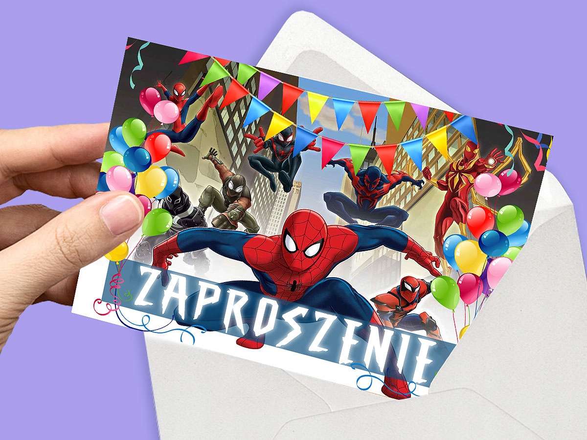 ZAPROSZENIE SPIDERMAN NA URODZINY DZIECKA + KOPERTA GRATIS Autor Monster Art