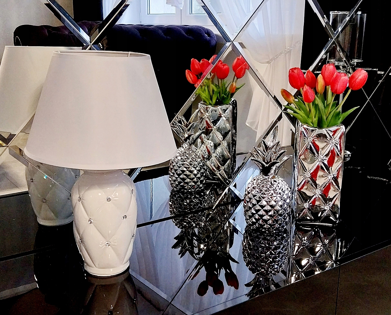 LAMPA STOŁOWA BIAŁA LAMPKA NOCNA Z KRYSZTAŁKAMI NOWOCZESNA Marka inna