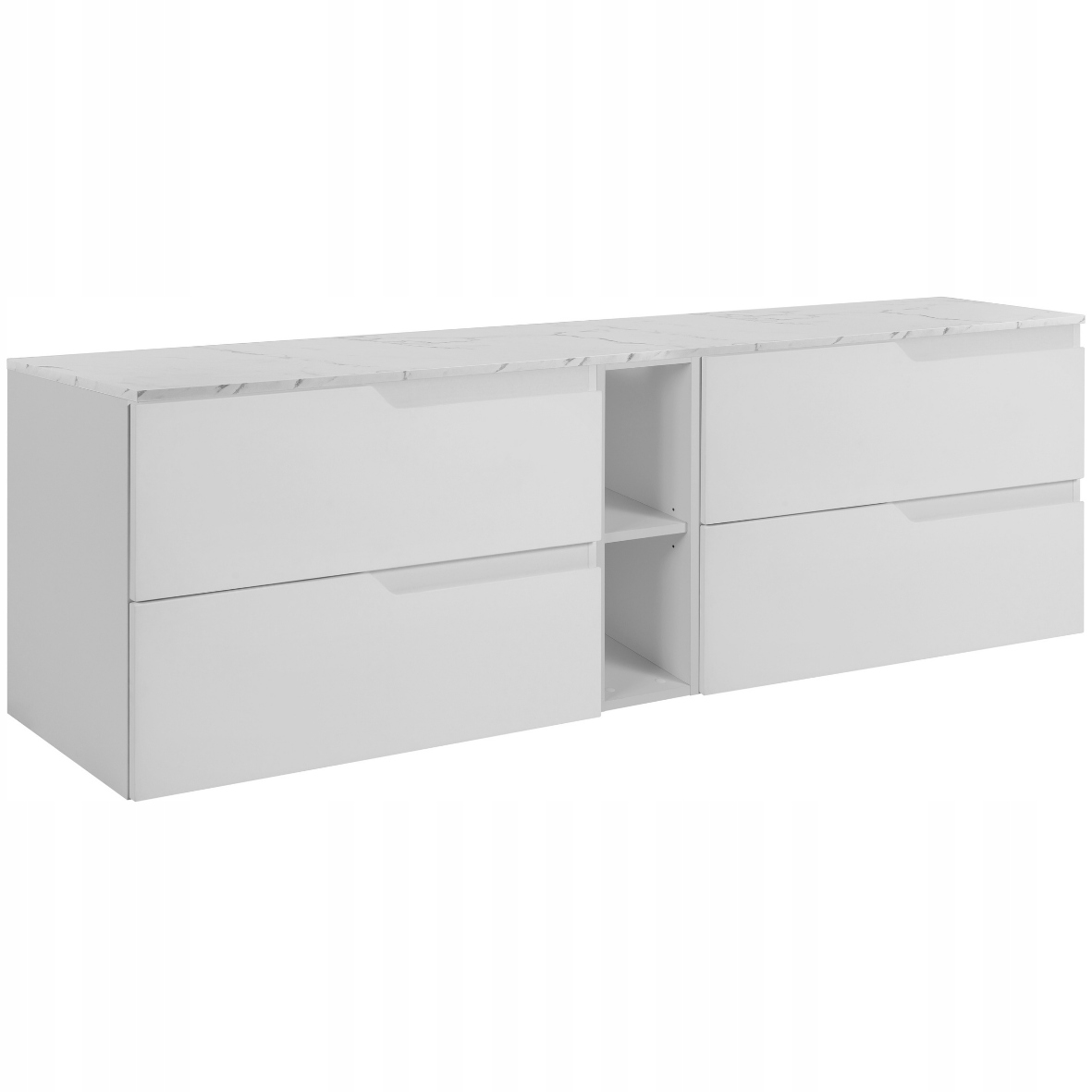Koupelnová skříňka Pod Umyvadlo 140 bílá přední strana Mdf Pracovní deska Mramor