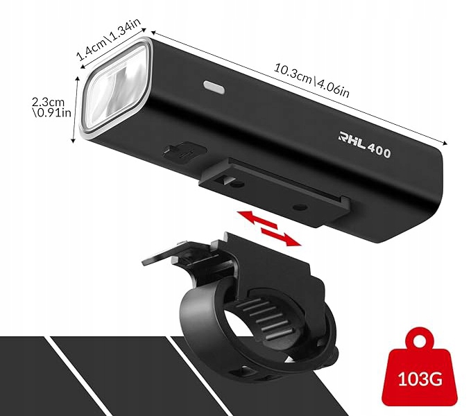 Lampka rowerowa przednia USB-C 4 tryby 2000 mAh 8h IPX6 ROCKBROS RHL400 lm Źródło światła dioda LED