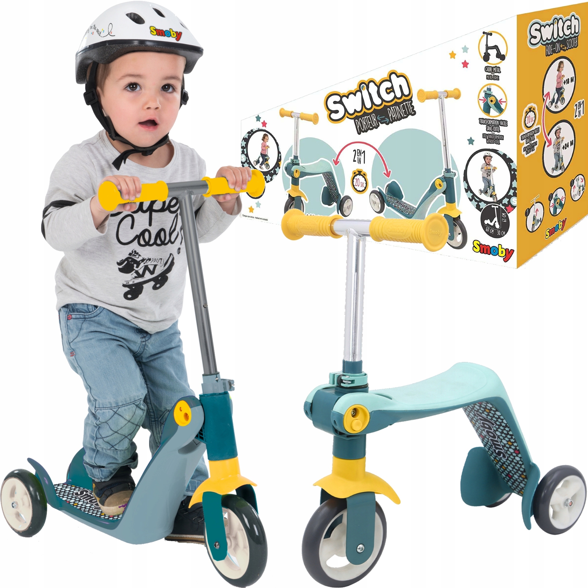 

Hulajnoga Trzykołowa Niebiesko-żółta 2W1 Jeździk