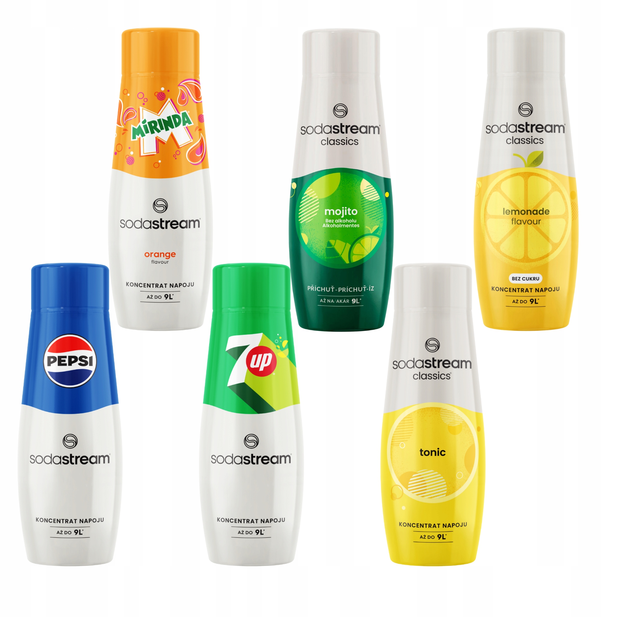 6 x sirup do vody SodaStream Pepsi, Mirinda, 7UP, Limonáda, Mojito, Tonik