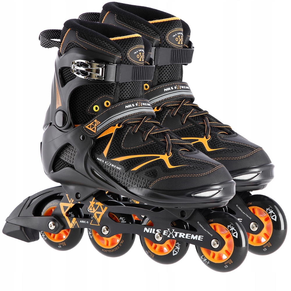 Kolečkové Brusle Brusle 2v1 pro dospělé Černé Kaučukové Kolečka ABEC-9