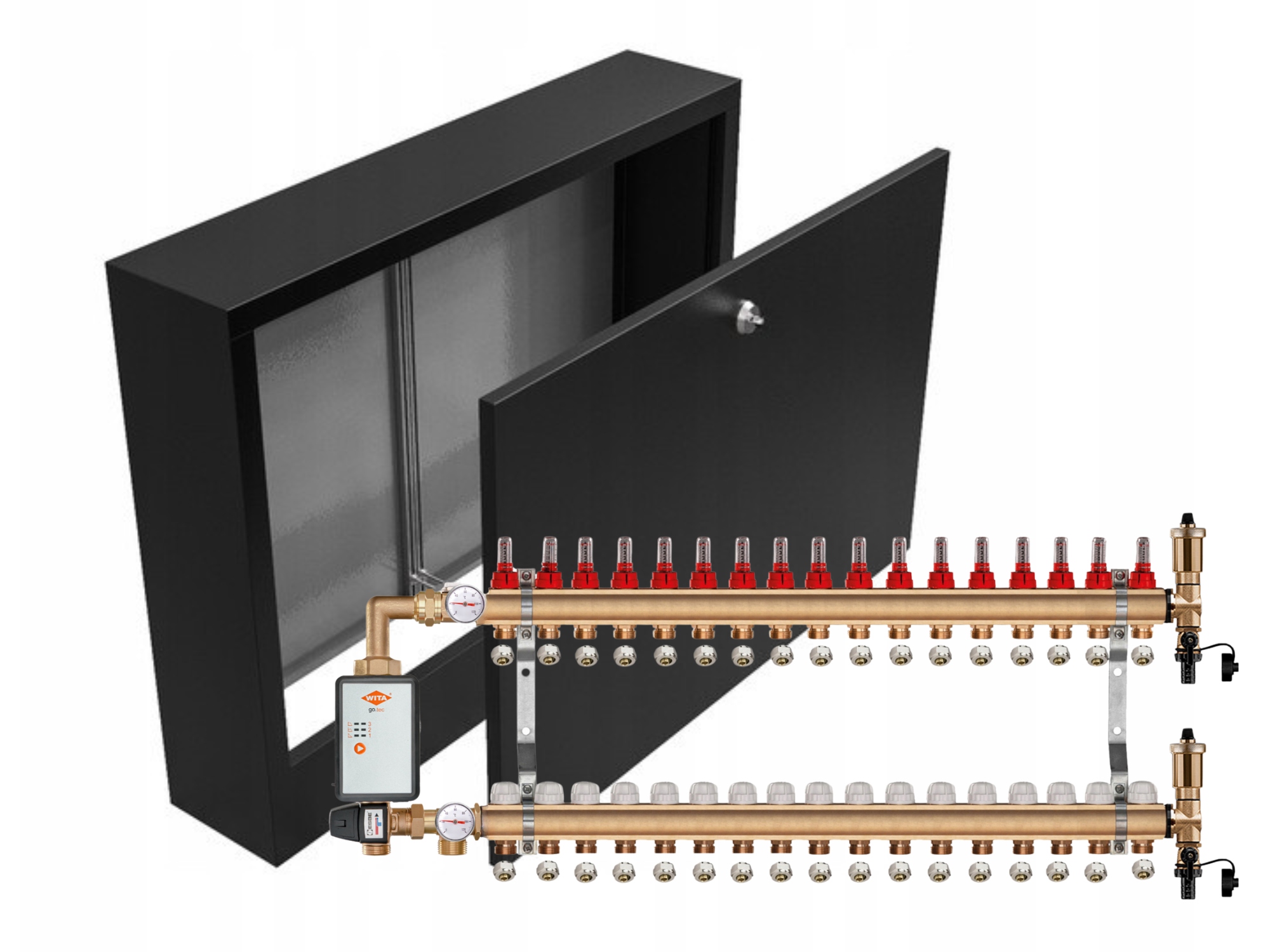 Mosazný Rozdělovač Podlahovky 17+ČERPADLO Vítá+nástěnná Skříňka Černá+pex