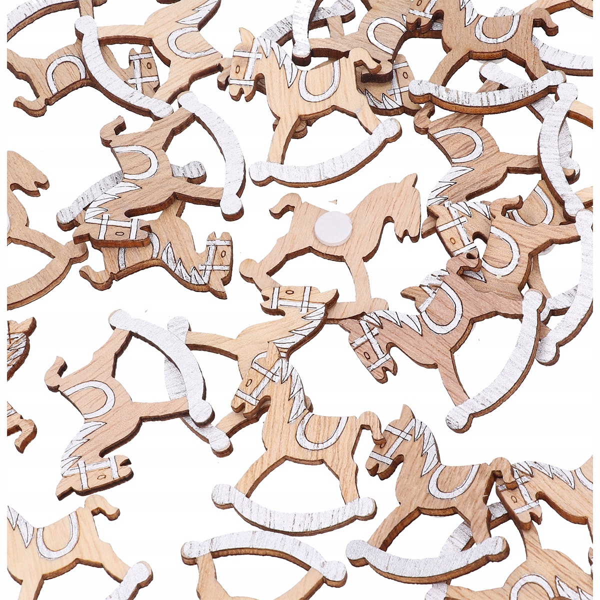 DREWNIANE NAKLEJKI OZDOBY NA STROIK CHOINKĘ 24szt Kod producenta KONIK NA BIEGUNACH SAMOPRZYLEPNE 4cm