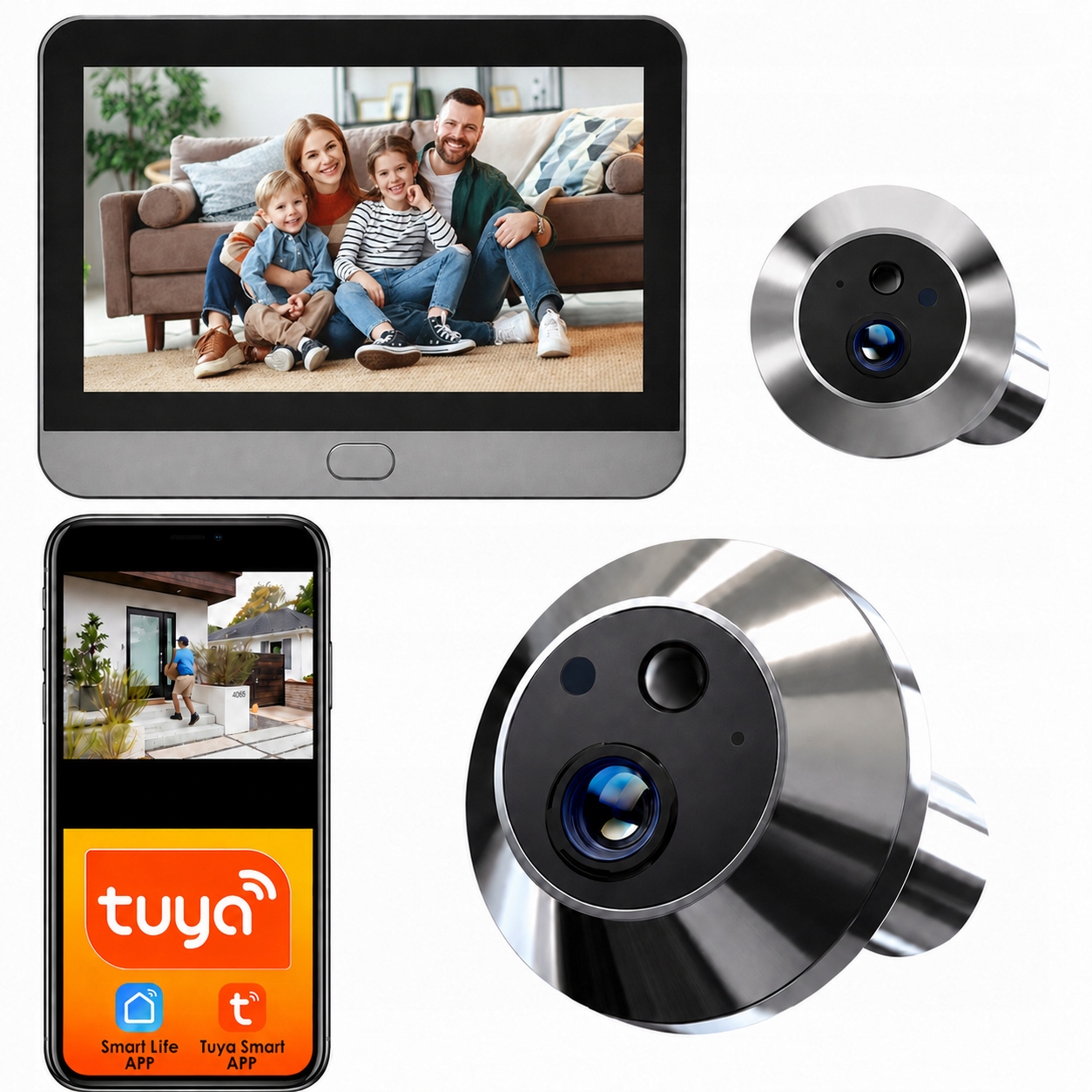 Kamera Wizjer Do Drzwi Judasz Full Hd WiFi Tuya tryb nocny 5000 mAh 3MP