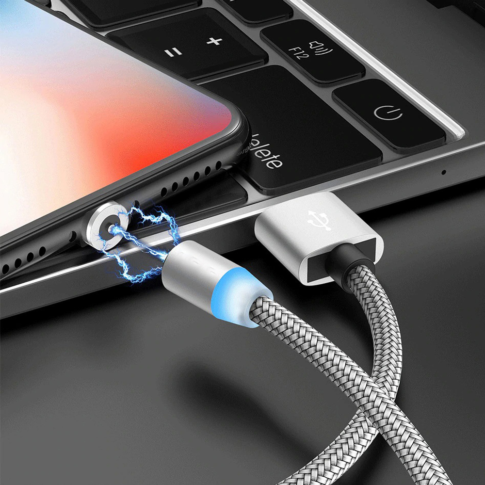 KABEL MAGNETYCZNY 3w1 DO IPHONE LIGHTNING ANDROID MICRO USB TYP-C OPLOT 1m Złącza USB - USB typ C / microUSB / Lightning