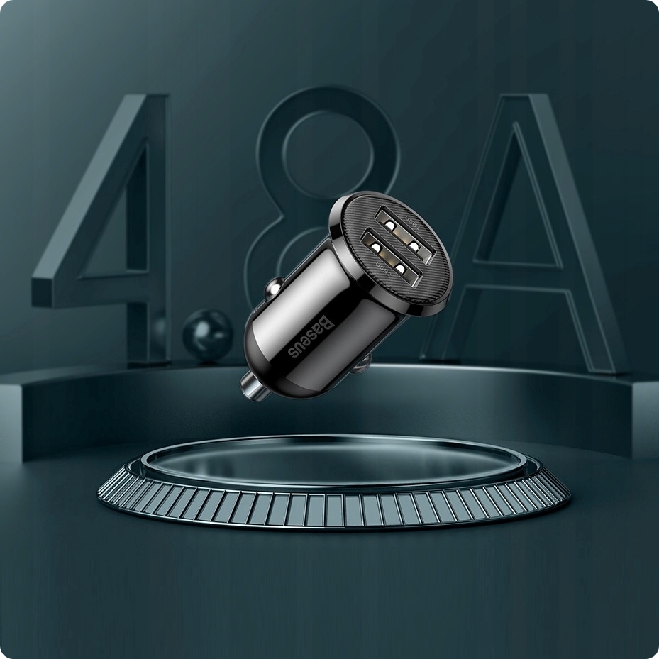 BASEUS SZYBKA MOCNA ŁADOWARKA SAMOCHODOWA DO TELEFONU 2x USB 4.8A 12-24V Złącza USB