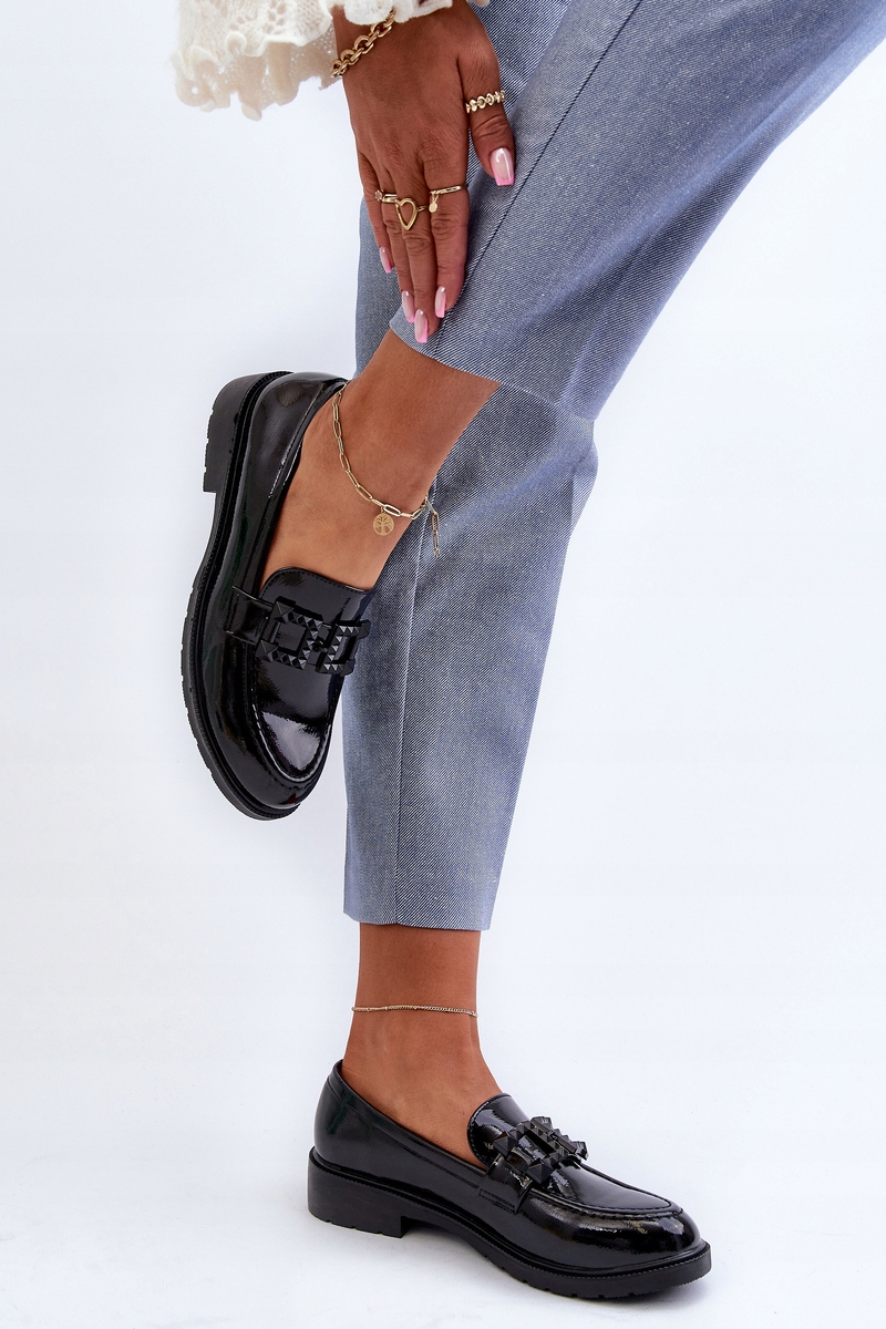 MOKASYNY DAMSKIE LAKIEROWANE Z OZDOBĄ S.BARSKI HY371A CZARNE 41 Wzór dominujący bez wzoru