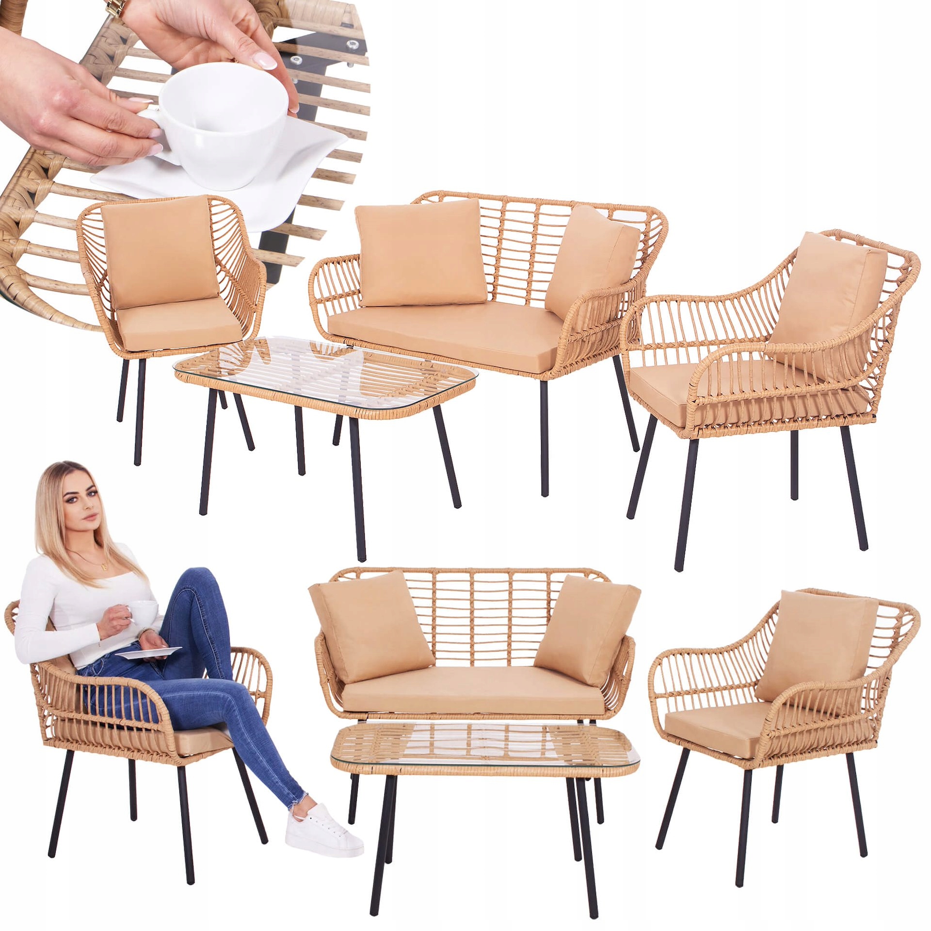 Sada Záhradného Nábytku Pohovka Stolík Kreslá Technorattan Komplet Nábytok Záhrada