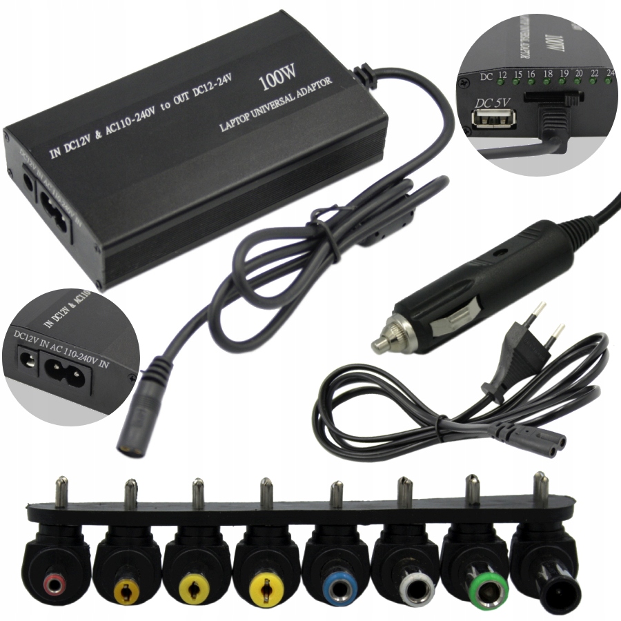 

Zasilacz Uniwersalny Do Laptopa 100W 12-24V Usb
